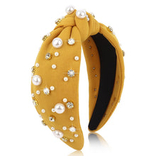 Load image into Gallery viewer, Brown Headband for Women Pearl Knotted Headband Sparkly Rhinestone Pearls Top Knotted Headbands Fashion Accessories Cute Hair Bands for Women Girls