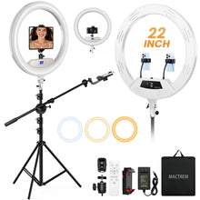 Load image into Gallery viewer, 22'' Ring Light with 75'' Tripod Stand, LED Display/2 USB Ports/6500K Dimmable Ring Light for ipad Phone Holder for Tattoo Lash Live Makeup Video Recording TikTok Barber Stylist Photography