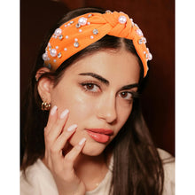 Load image into Gallery viewer, Brown Headband for Women Pearl Knotted Headband Sparkly Rhinestone Pearls Top Knotted Headbands Fashion Accessories Cute Hair Bands for Women Girls