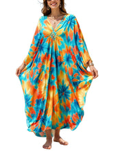 Load image into Gallery viewer, NFVNKJ Boho Kaftan Plus Size Dress for Women, Batwing Sleeve Beach Cover Up, Casual Loose-Fit Loungewear and Swimsuit Dress
