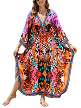 Load image into Gallery viewer, NFVNKJ Boho Kaftan Plus Size Dress for Women, Batwing Sleeve Beach Cover Up, Casual Loose-Fit Loungewear and Swimsuit Dress
