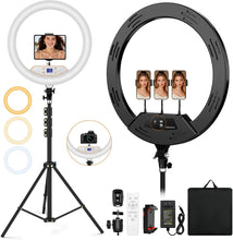 Load image into Gallery viewer, 22'' Ring Light with 75'' Tripod Stand, LED Display/2 USB Ports/6500K Dimmable Ring Light for ipad Phone Holder for Tattoo Lash Live Makeup Video Recording TikTok Barber Stylist Photography
