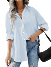Load image into Gallery viewer, HOTOUCH Women Oversized Button Down Shirts Long Sleeve Blouses with Pocket | Lifgtweight Soft Drop Shoulder Tops, Boyfriend Causal Daily Office Outfits, Fashion Clothes