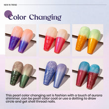 Load image into Gallery viewer, MIZHSE Pearl Gel Nail Polish Set, 6 Colors Iridescent Shimmer Aurora Blue Pearl White Purple Mermaid Gel Nail Polish Soak Off U V LED Shell Thread Effect,for Nail Salon Home Manicure