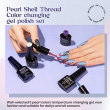 Load image into Gallery viewer, MIZHSE Pearl Gel Nail Polish Set, 6 Colors Iridescent Shimmer Aurora Blue Pearl White Purple Mermaid Gel Nail Polish Soak Off U V LED Shell Thread Effect,for Nail Salon Home Manicure