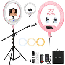 Load image into Gallery viewer, 22'' Ring Light with 75'' Tripod Stand, LED Display/2 USB Ports/6500K Dimmable Ring Light for ipad Phone Holder for Tattoo Lash Live Makeup Video Recording TikTok Barber Stylist Photography