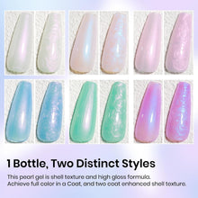 Load image into Gallery viewer, MIZHSE Pearl Gel Nail Polish Set, 6 Colors Iridescent Shimmer Aurora Blue Pearl White Purple Mermaid Gel Nail Polish Soak Off U V LED Shell Thread Effect,for Nail Salon Home Manicure