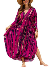 Load image into Gallery viewer, NFVNKJ Boho Kaftan Plus Size Dress for Women, Batwing Sleeve Beach Cover Up, Casual Loose-Fit Loungewear and Swimsuit Dress