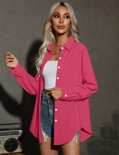 Load image into Gallery viewer, HOTOUCH Women Oversized Button Down Shirts Long Sleeve Blouses with Pocket | Lifgtweight Soft Drop Shoulder Tops, Boyfriend Causal Daily Office Outfits, Fashion Clothes