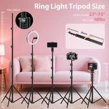 Load image into Gallery viewer, 22'' Ring Light with 75'' Tripod Stand, LED Display/2 USB Ports/6500K Dimmable Ring Light for ipad Phone Holder for Tattoo Lash Live Makeup Video Recording TikTok Barber Stylist Photography