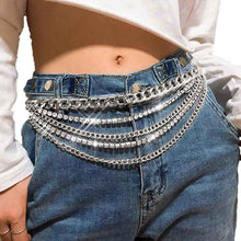 Load image into Gallery viewer, BODIY Rhinestone Waist Chains Gold Chain Belt Sparkly Crystal Belly Chains Chunky Body Chain Jewelry for Women