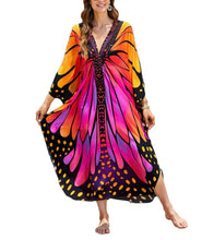 Load image into Gallery viewer, NFVNKJ Boho Kaftan Plus Size Dress for Women, Batwing Sleeve Beach Cover Up, Casual Loose-Fit Loungewear and Swimsuit Dress