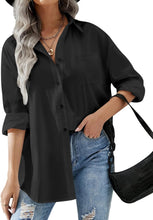 Load image into Gallery viewer, HOTOUCH Women Oversized Button Down Shirts Long Sleeve Blouses with Pocket | Lifgtweight Soft Drop Shoulder Tops, Boyfriend Causal Daily Office Outfits, Fashion Clothes
