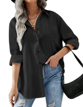 Load image into Gallery viewer, HOTOUCH Women Oversized Button Down Shirts Long Sleeve Blouses with Pocket | Lifgtweight Soft Drop Shoulder Tops, Boyfriend Causal Daily Office Outfits, Fashion Clothes