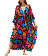 Load image into Gallery viewer, NFVNKJ Boho Kaftan Plus Size Dress for Women, Batwing Sleeve Beach Cover Up, Casual Loose-Fit Loungewear and Swimsuit Dress