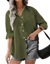 Load image into Gallery viewer, HOTOUCH Women Oversized Button Down Shirts Long Sleeve Blouses with Pocket | Lifgtweight Soft Drop Shoulder Tops, Boyfriend Causal Daily Office Outfits, Fashion Clothes
