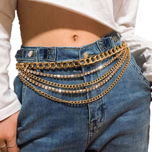 Load image into Gallery viewer, BODIY Rhinestone Waist Chains Gold Chain Belt Sparkly Crystal Belly Chains Chunky Body Chain Jewelry for Women
