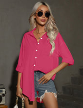 Load image into Gallery viewer, HOTOUCH Women Oversized Button Down Shirts Long Sleeve Blouses with Pocket | Lifgtweight Soft Drop Shoulder Tops, Boyfriend Causal Daily Office Outfits, Fashion Clothes
