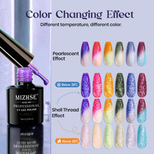 Load image into Gallery viewer, MIZHSE Pearl Gel Nail Polish Set, 6 Colors Iridescent Shimmer Aurora Blue Pearl White Purple Mermaid Gel Nail Polish Soak Off U V LED Shell Thread Effect,for Nail Salon Home Manicure