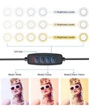 Load image into Gallery viewer, 22'' Ring Light with 75'' Tripod Stand, LED Display/2 USB Ports/6500K Dimmable Ring Light for ipad Phone Holder for Tattoo Lash Live Makeup Video Recording TikTok Barber Stylist Photography