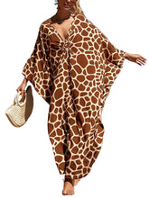 Load image into Gallery viewer, NFVNKJ Boho Kaftan Plus Size Dress for Women, Batwing Sleeve Beach Cover Up, Casual Loose-Fit Loungewear and Swimsuit Dress