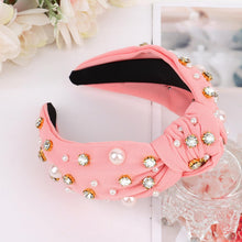 Load image into Gallery viewer, Brown Headband for Women Pearl Knotted Headband Sparkly Rhinestone Pearls Top Knotted Headbands Fashion Accessories Cute Hair Bands for Women Girls