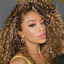 Load image into Gallery viewer, virginess Kinky Curly Half Wig Human Hair Wear Go Glueless Wigs 20 Inch Curly 3 In 1 Half Wigs for Black Women Drawstring Seamless Flip Headband Wig Human Hair Beginner Friendly