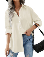 Load image into Gallery viewer, HOTOUCH Women Oversized Button Down Shirts Long Sleeve Blouses with Pocket | Lifgtweight Soft Drop Shoulder Tops, Boyfriend Causal Daily Office Outfits, Fashion Clothes