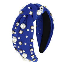 Load image into Gallery viewer, Brown Headband for Women Pearl Knotted Headband Sparkly Rhinestone Pearls Top Knotted Headbands Fashion Accessories Cute Hair Bands for Women Girls