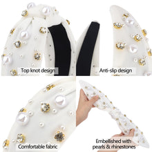 Load image into Gallery viewer, Brown Headband for Women Pearl Knotted Headband Sparkly Rhinestone Pearls Top Knotted Headbands Fashion Accessories Cute Hair Bands for Women Girls