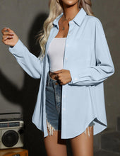 Load image into Gallery viewer, HOTOUCH Women Oversized Button Down Shirts Long Sleeve Blouses with Pocket | Lifgtweight Soft Drop Shoulder Tops, Boyfriend Causal Daily Office Outfits, Fashion Clothes
