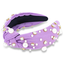Load image into Gallery viewer, Brown Headband for Women Pearl Knotted Headband Sparkly Rhinestone Pearls Top Knotted Headbands Fashion Accessories Cute Hair Bands for Women Girls
