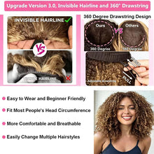 Load image into Gallery viewer, virginess Kinky Curly Half Wig Human Hair Wear Go Glueless Wigs 20 Inch Curly 3 In 1 Half Wigs for Black Women Drawstring Seamless Flip Headband Wig Human Hair Beginner Friendly