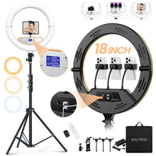 Load image into Gallery viewer, 22'' Ring Light with 75'' Tripod Stand, LED Display/2 USB Ports/6500K Dimmable Ring Light for ipad Phone Holder for Tattoo Lash Live Makeup Video Recording TikTok Barber Stylist Photography