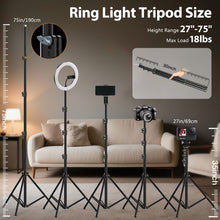 Load image into Gallery viewer, 22'' Ring Light with 75'' Tripod Stand, LED Display/2 USB Ports/6500K Dimmable Ring Light for ipad Phone Holder for Tattoo Lash Live Makeup Video Recording TikTok Barber Stylist Photography