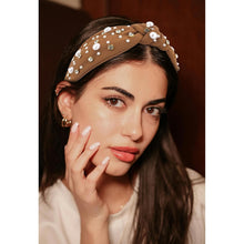 Load image into Gallery viewer, Brown Headband for Women Pearl Knotted Headband Sparkly Rhinestone Pearls Top Knotted Headbands Fashion Accessories Cute Hair Bands for Women Girls