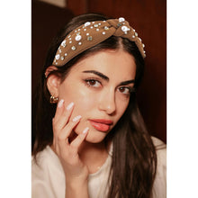 Load image into Gallery viewer, Brown Headband for Women Pearl Knotted Headband Sparkly Rhinestone Pearls Top Knotted Headbands Fashion Accessories Cute Hair Bands for Women Girls