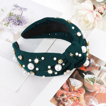 Load image into Gallery viewer, Brown Headband for Women Pearl Knotted Headband Sparkly Rhinestone Pearls Top Knotted Headbands Fashion Accessories Cute Hair Bands for Women Girls