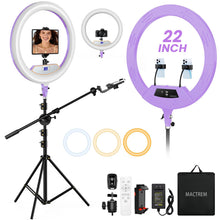 Load image into Gallery viewer, 22'' Ring Light with 75'' Tripod Stand, LED Display/2 USB Ports/6500K Dimmable Ring Light for ipad Phone Holder for Tattoo Lash Live Makeup Video Recording TikTok Barber Stylist Photography