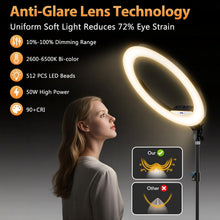 Load image into Gallery viewer, 22'' Ring Light with 75'' Tripod Stand, LED Display/2 USB Ports/6500K Dimmable Ring Light for ipad Phone Holder for Tattoo Lash Live Makeup Video Recording TikTok Barber Stylist Photography
