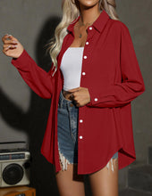 Load image into Gallery viewer, HOTOUCH Women Oversized Button Down Shirts Long Sleeve Blouses with Pocket | Lifgtweight Soft Drop Shoulder Tops, Boyfriend Causal Daily Office Outfits, Fashion Clothes