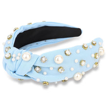 Load image into Gallery viewer, Brown Headband for Women Pearl Knotted Headband Sparkly Rhinestone Pearls Top Knotted Headbands Fashion Accessories Cute Hair Bands for Women Girls