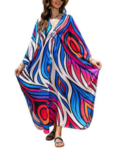 Load image into Gallery viewer, NFVNKJ Boho Kaftan Plus Size Dress for Women, Batwing Sleeve Beach Cover Up, Casual Loose-Fit Loungewear and Swimsuit Dress