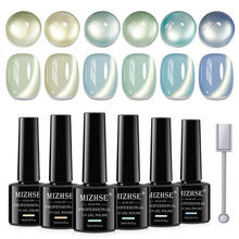 Load image into Gallery viewer, MIZHSE Pearl Gel Nail Polish Set, 6 Colors Iridescent Shimmer Aurora Blue Pearl White Purple Mermaid Gel Nail Polish Soak Off U V LED Shell Thread Effect,for Nail Salon Home Manicure