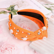 Load image into Gallery viewer, Brown Headband for Women Pearl Knotted Headband Sparkly Rhinestone Pearls Top Knotted Headbands Fashion Accessories Cute Hair Bands for Women Girls