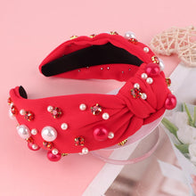 Load image into Gallery viewer, Brown Headband for Women Pearl Knotted Headband Sparkly Rhinestone Pearls Top Knotted Headbands Fashion Accessories Cute Hair Bands for Women Girls