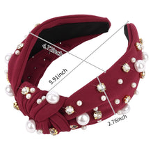 Load image into Gallery viewer, Brown Headband for Women Pearl Knotted Headband Sparkly Rhinestone Pearls Top Knotted Headbands Fashion Accessories Cute Hair Bands for Women Girls