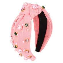 Load image into Gallery viewer, Brown Headband for Women Pearl Knotted Headband Sparkly Rhinestone Pearls Top Knotted Headbands Fashion Accessories Cute Hair Bands for Women Girls
