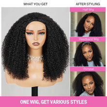Load image into Gallery viewer, virginess Kinky Curly Half Wig Human Hair Wear Go Glueless Wigs 20 Inch Curly 3 In 1 Half Wigs for Black Women Drawstring Seamless Flip Headband Wig Human Hair Beginner Friendly