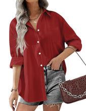 Load image into Gallery viewer, HOTOUCH Women Oversized Button Down Shirts Long Sleeve Blouses with Pocket | Lifgtweight Soft Drop Shoulder Tops, Boyfriend Causal Daily Office Outfits, Fashion Clothes